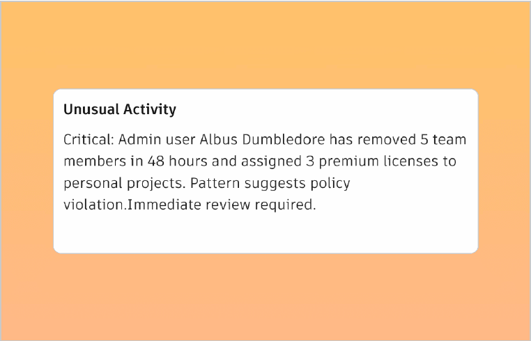 Unusual Activity insight card describing critical account behavior