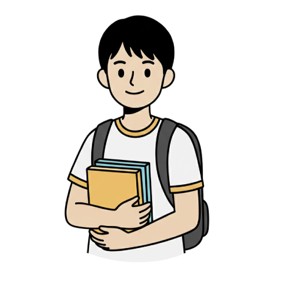 Illustrated portrait of a student holding books.