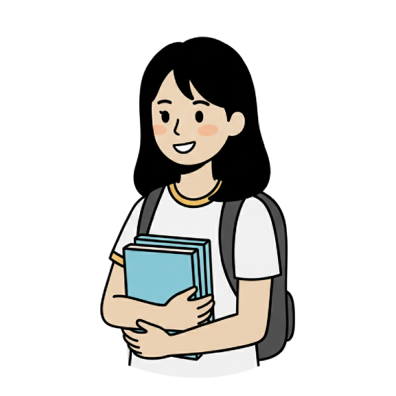 Illustrated portrait of a student holding books.