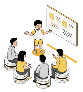 Illustration of students presenting ideas together.